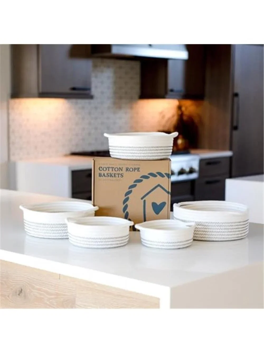 New 5-Piece Round Woven Cotton Rope Storage Baskets for Organizing,